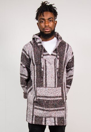 90'S VINTAGE BROWN STRIPE FESTIVAL BAJA HOODIE JUMPER