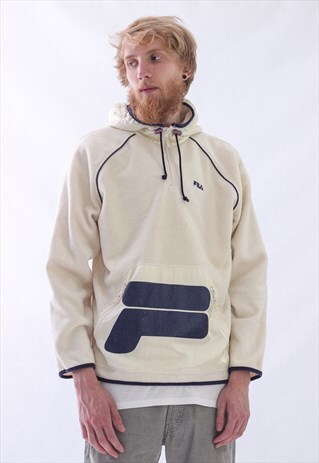 VINTAGE MENS FILA FLEECE BIG LOGO HALF ZIP PULLOVER JACKET