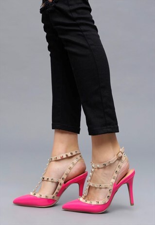 DIJON STUDDED HOT PINK PUMPS