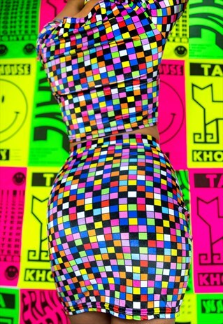 MULTI CHECK VELVET SKIRT