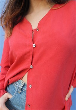 Orange/Pink Long Shirt with V Neckline and Long Sleeves