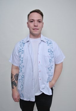 Y2k Hawaiian shirt, white color floral button down - LARGE 