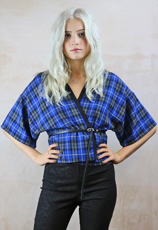 BLUE TARTAN KIMONO