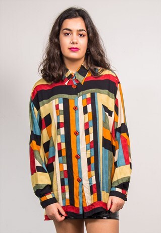 VINTAGE 90'S CRAZY ABSTRACT PATTERN OVERSIZE SHIRT