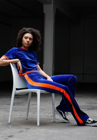 ELECTRIC BLUE FLUORO VELVET FLARES