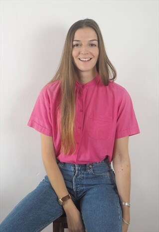 VINTAGE PINK GRANDAD COLLAR BLOUSE