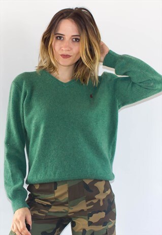 RETRO LAMBSWOOL RALPH LAUREN V NECK PREPPY KNITWEAR