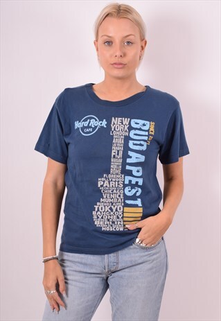 HARD ROCK CAFE WOMENS VINTAGE T-SHIRT TOP LARGE BLUE 90S