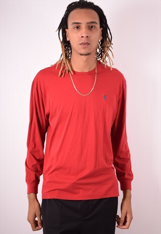 POLO RALPH LAUREN MENS VINTAGE TOP LONG SLEEVE LARGE RED 90S