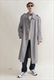 Vintage 80s Grey Maxi belted Trench Coat Men L