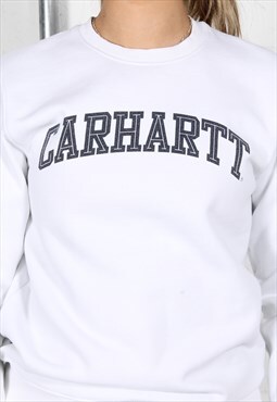 Vintage Carhartt Sweatshirt in White with Spell Out Logo XS