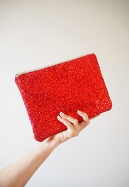 Red Glitter Clutch Bag