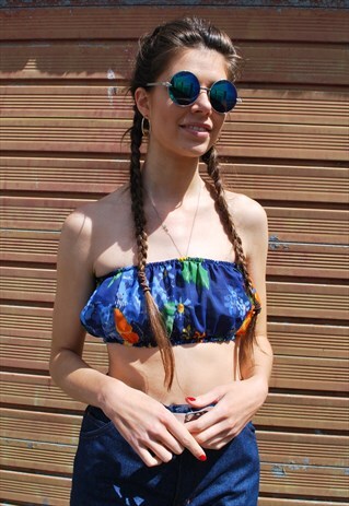 VINTAGE FLORAL BANDEAU CROP TOP