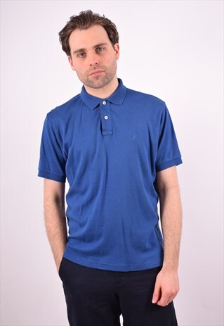 NAUTICA MENS VINTAGE POLO SHIRT MEDIUM BLUE 90S
