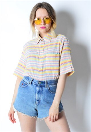 VINTAGE 80S YELLOW STRIPED SUMMER SHIRT