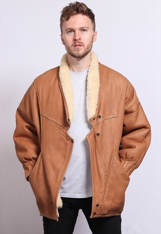 VINTAGE LEATHER AVIATOR SHEEPSKIN FLEECE JACKET