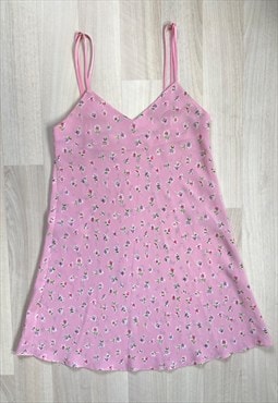 Y2K Pastel Pink Floral Print Slip Dress