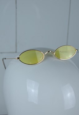 Festival oval vintage style funky yellow gold sunglasses 