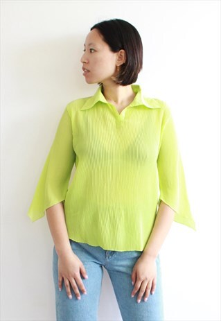 VINTAGE NEON GREEN PLEATED BLOUSE TOP