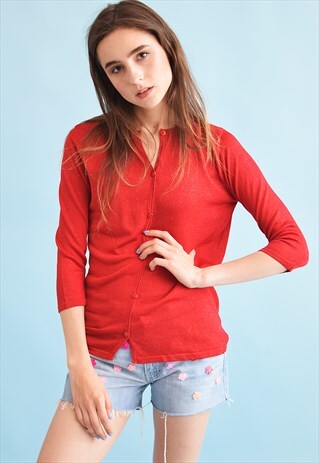 90'S RETRO SHIMMER KNIT MOMS CARDIGAN TOP