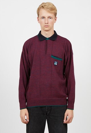 VINTAGE PURPLE GANT RUGGER POLO NECK KNIT JUMPER SWEATER