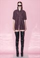 90'S VINTAGE SILKY OVERSIZED BUTTON-UP SHIRT IN BURGUNDY