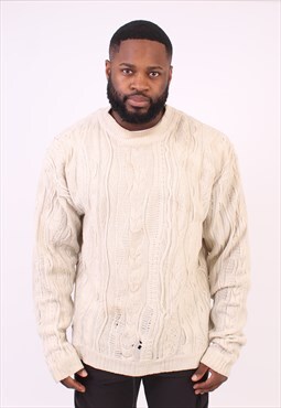 Vintage Zen Coogi style Beige Knit Sweater Jumper 