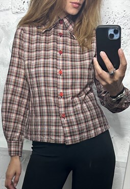 70s Plaid Wing Collared Shirt 