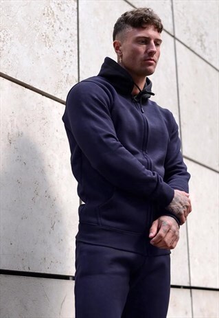 ESSENTIAL BLANK ZIP UP HOODY - NAVY BLUE