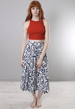 VINTAGE 90S FLORAL PATTERNED PLEATED MIDI SKIRT