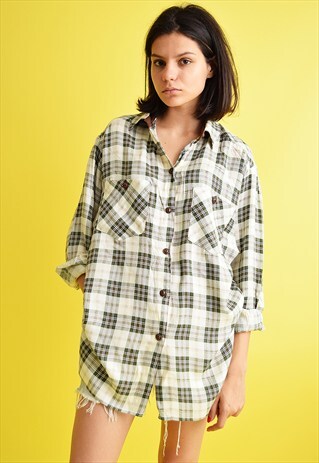 90'S RETRO CHECKED PATTERN MINIMALIST BOYFRIEND'S SHIRT