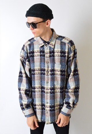 VINTAGE 90S THICK WOOL GRUNGE CHECK LONG SLEEVE SHIRT