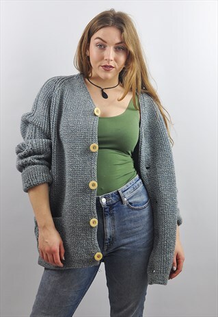 VINTAGE CHUNKY BLUE OVERSIZE GRANNY KNIT CARDIGAN/JACKET