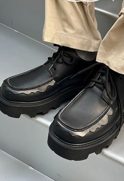 Square toe boots edgy high fashion high platform shoes black