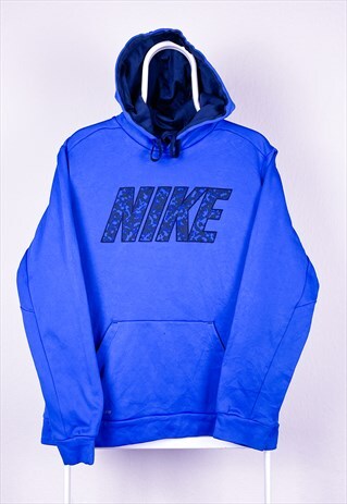 VINTAGE NIKE HOODIE SPELL OUT SWOOSH BLUE MEDIUM