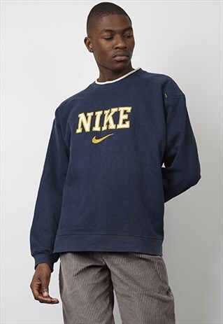VINTAGE 90'S NIKE YELLOW LOGO NAVY SWEATSHIRT
