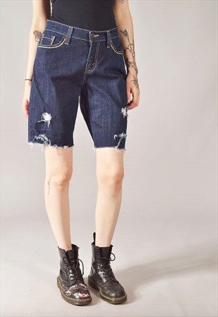 VINTAGE LEVI'S 529 DISTRESSED DENIM SHORTS DARK BLUE