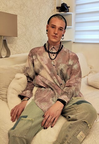OVERSIZE DROP SHOULDER TIE DYE GRADIENT SHIRT FADED TOP