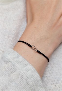 Open Circle Adjustable Bracelet in Black 925 Sterling Silver