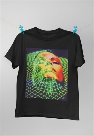 DIGITAL BEAUTY FACE DIGITAL 3D 80S 90S RETRO BLACK T-SHIRT