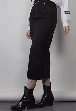 RARE VINTAGE 90'S BLACK DENIM MOSCHINO MAXI SKIRT