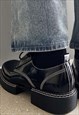 UNUSUAL PLATFORM SHOES FAUX LEATHER BOOTS IN BLACK