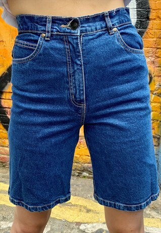 VINTAGE 90S DENIM SHORTS BERMUDA MIDI IN BLUE WASH