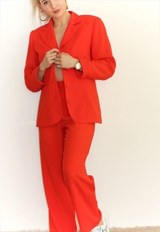 90'S BRIGHT ORANGE BLAZER TROUSERS WIDE LEG SUIT