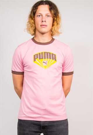 90'S VINTAGE PUMA PINK RINGER CONTRAST T-SHIRT