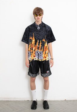 Vintage Flame Fire Shirt Button Up Rave 90s y2k
