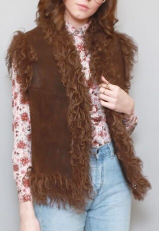 VINTAGE 1970'S DARK BROWN SUEDE SHEEPSKIN GILET