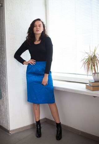 VINTAGE 80'S SHIMMERING MIDI SKIRT IN BLUE
