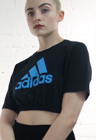 VINTAGE REWORK CROPPED ADIDAS T-SHIRT IN BLACK