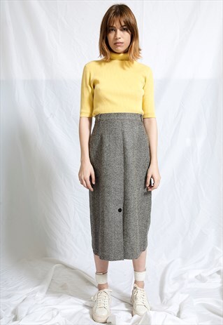 GREY WOOL MIDI HIGH WAIST SKIRT